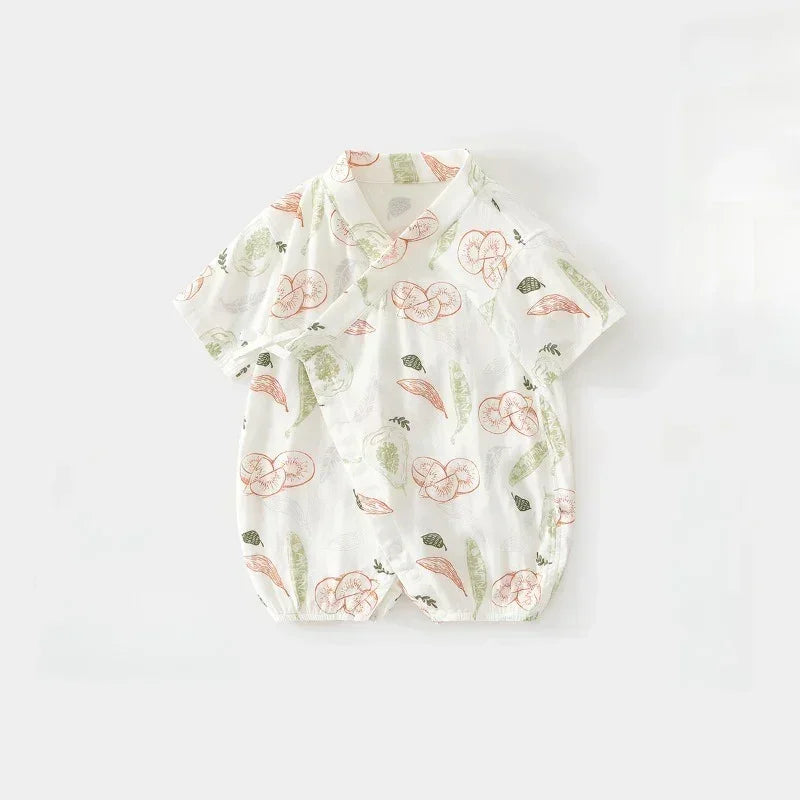 Cotton & Bamboo Muslin Short Sleeve Kimono Romper - Banana - Bodyfeu