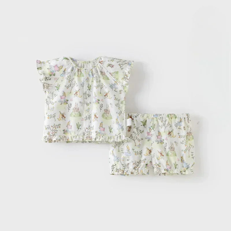 Cotton Short-Sleeve Top & Pants Set - Spring Branches - Bodyfeu
