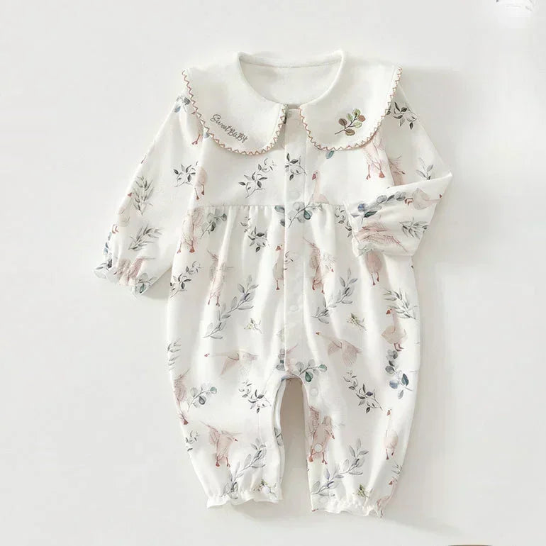 100% Cotton Long Sleeve Snap-Up Romper - Country House - Bodyfeu