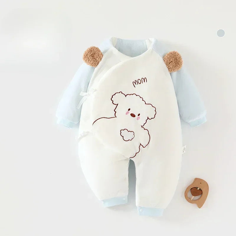 100% Cotton Extra Warm Long Sleeve Quilted Romper - Yellow Bear - Bodyfeu