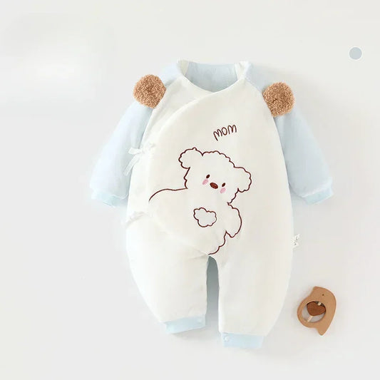 100% Cotton Extra Warm Long Sleeve Quilted Romper - Yellow Bear - Bodyfeu