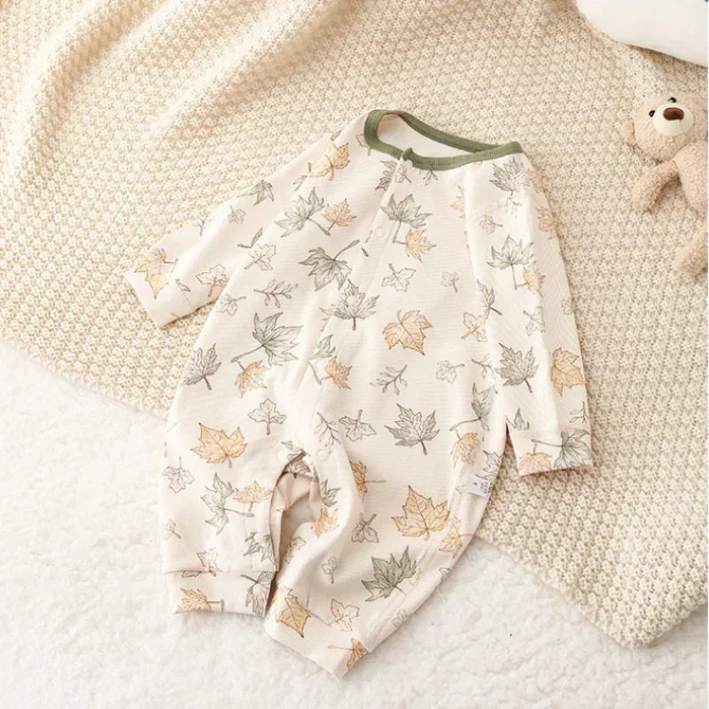 Cotton Snap-Up Long Sleeve Romper - White Dolphin - Bodyfeu