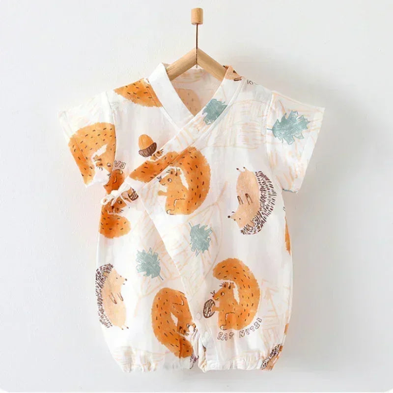 Cotton & Bamboo Muslin Short Sleeve Romper - Water Lily - Bodyfeu