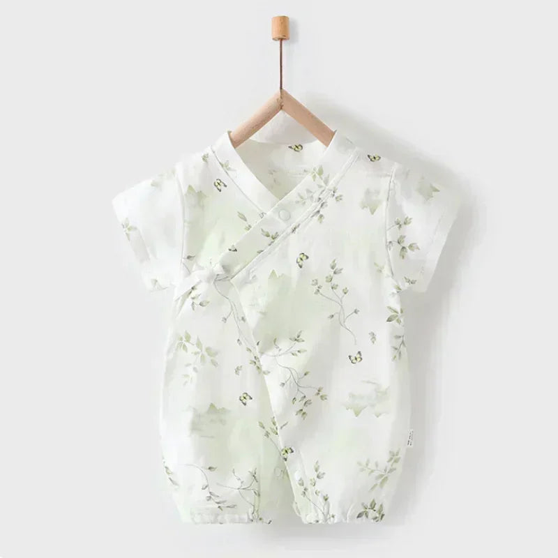 Cotton & Bamboo Muslin Short Sleeve Romper - Water Lily - Bodyfeu