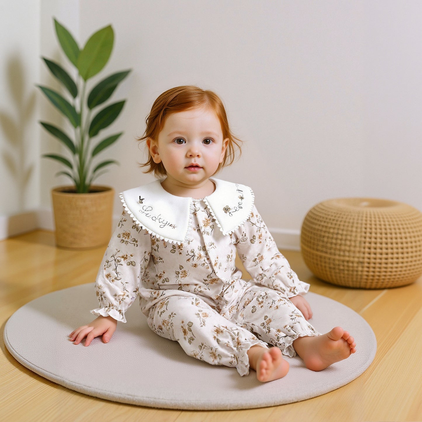 100% Cotton Snap-up Long-Sleeve Romper - Pink Dream Garden