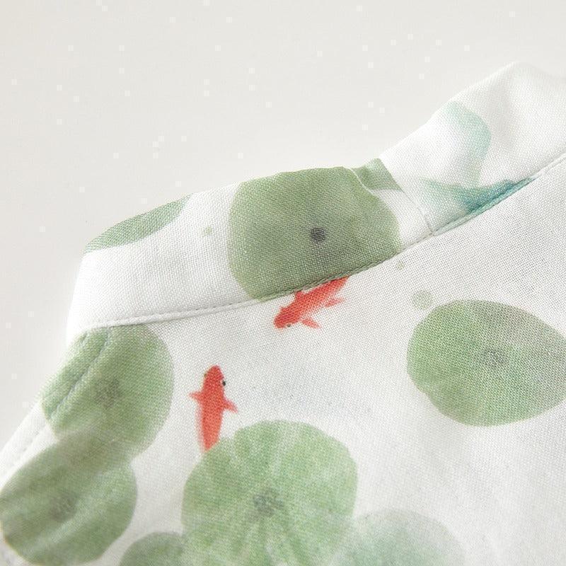 Cotton & Bamboo Muslin Short Sleeve Kimono Romper - Lemon - Bodyfeu