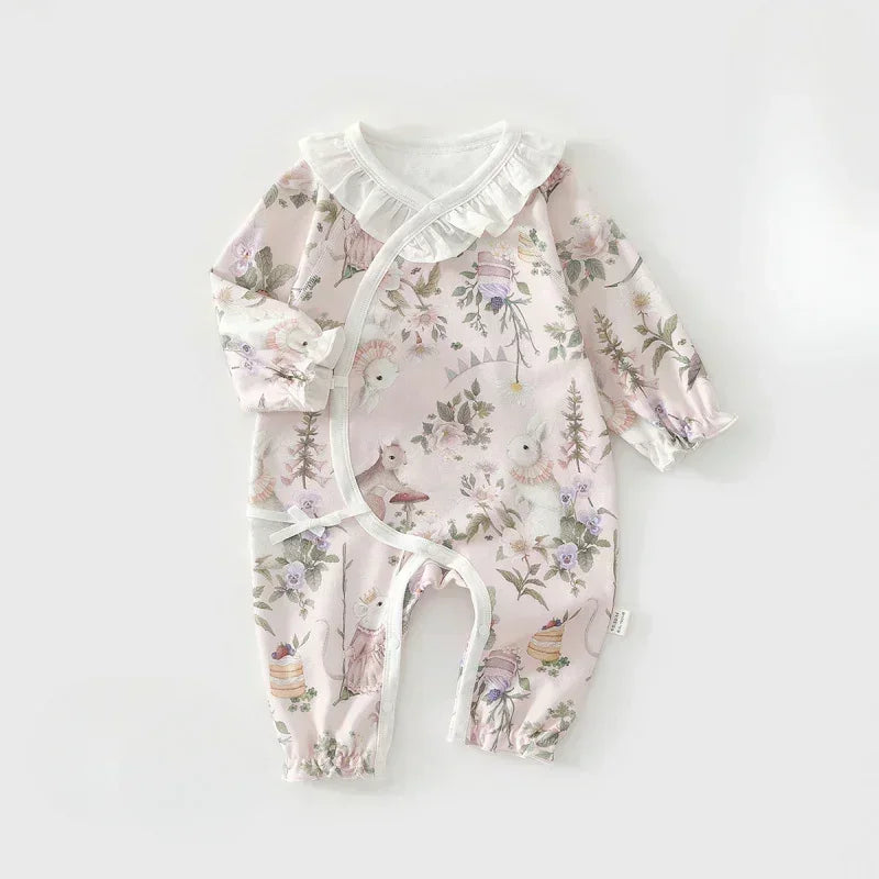 100% Cotton Long Sleeve Kimono Romper - Fruits & Leaves - Bodyfeu