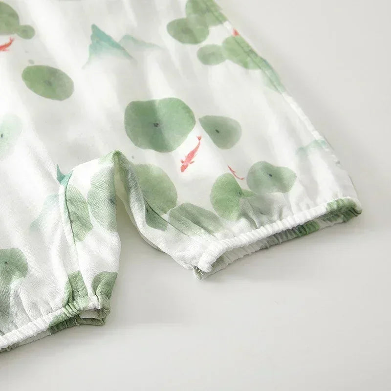 Cotton & Bamboo Muslin Short Sleeve Kimono Romper - Lemon - Bodyfeu