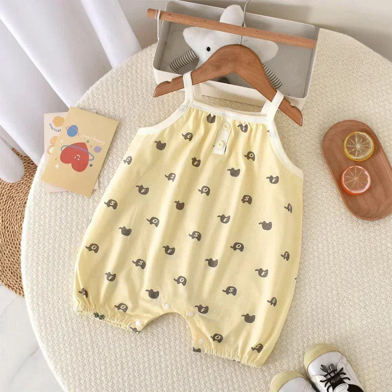 100% Cotton Sleeveless Romper - Pink Heart - Bodyfeu