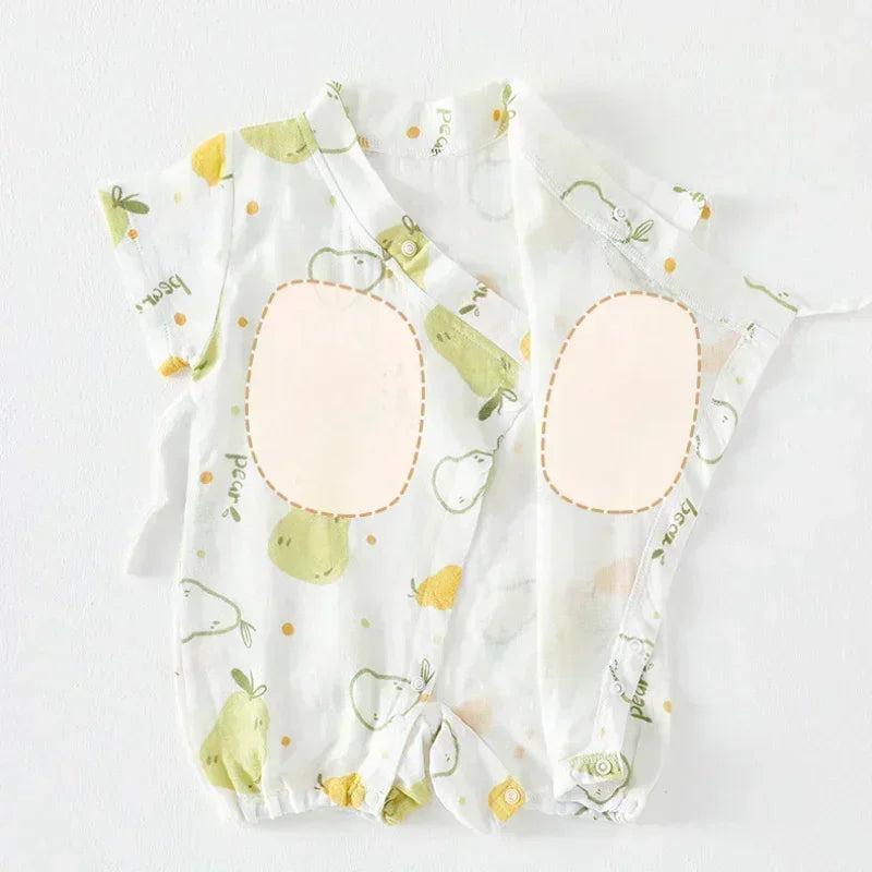 Cotton & Bamboo Muslin Short Sleeve Romper - Water Lily - Bodyfeu