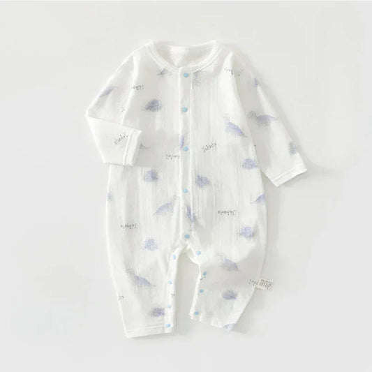 100% Cotton Long Sleeve Snap-Up Romper - Elephant & Flowers - Bodyfeu