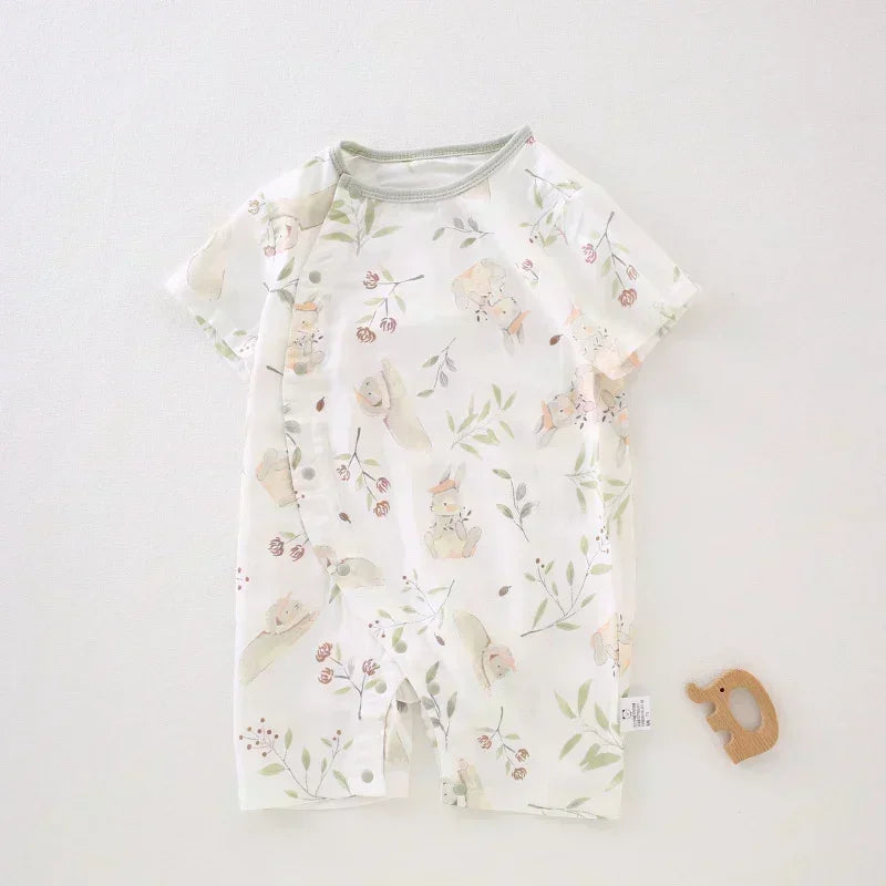 Cotton & Bamboo Muslin Short Sleeve Romper - Pear & Bunny - Bodyfeu