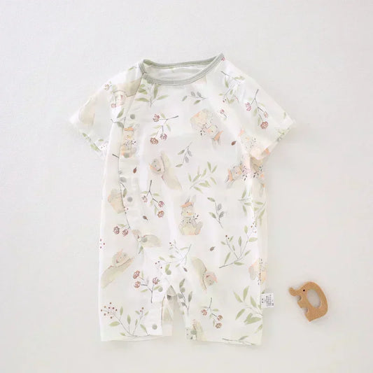 Cotton & Bamboo Muslin Short Sleeve Romper - Pear & Bunny - Bodyfeu