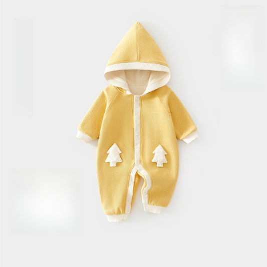 Cotton Quilted Hoodie Snap-Up Romper - Yellow Tree