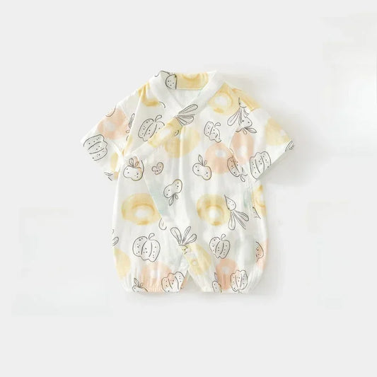 Cotton & Bamboo Muslin Short Sleeve Kimono Romper - Banana - Bodyfeu