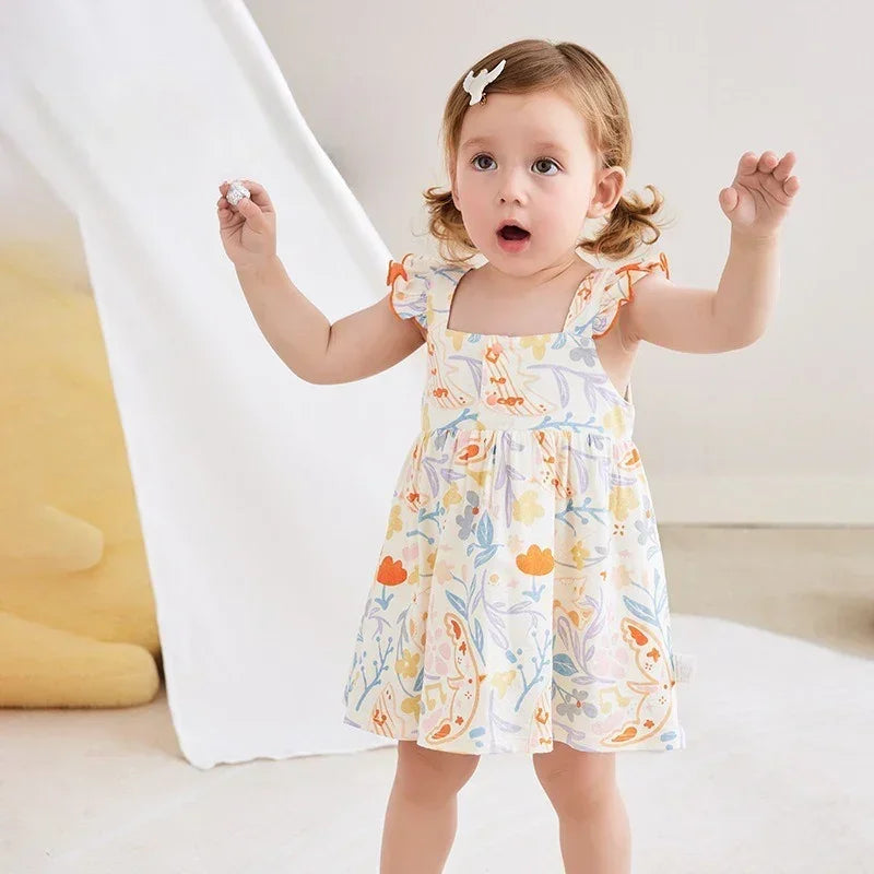 100% Cotton Flutter-Sleeve Dress - Colorful Spring - Bodyfeu