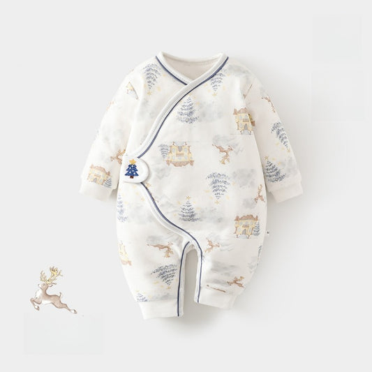 100% Cotton Quilted Romper with Velcro Closure - Cedar with Elk
