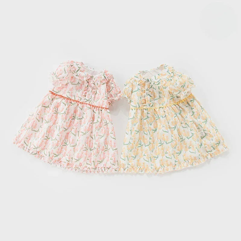 Cotton Short-Sleeve Princess Dress - Yellow Tulip - Bodyfeu