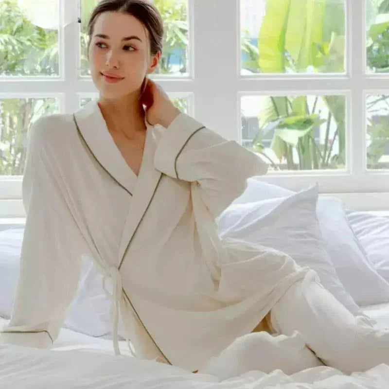 Cotton Wrap Maternity Pajama Set- Green - Bodyfeu