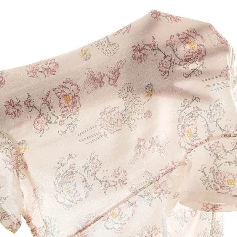 Cotton & Bamboo Muslin Short Sleeve Kimono Romper - Flamingos & Giraffes - Bodyfeu