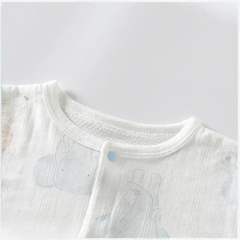 100% Cotton Long Sleeve Snap-Up Romper - Elephant & Flowers - Bodyfeu