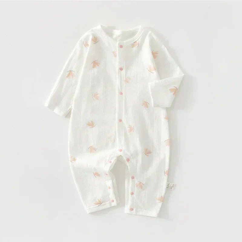 100% Cotton Long Sleeve Snap-Up Romper - Elephant & Flowers - Bodyfeu