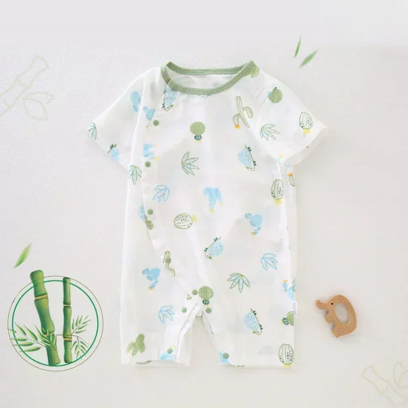Cotton & Bamboo Muslin Short Sleeve Romper - Pear & Bunny - Bodyfeu