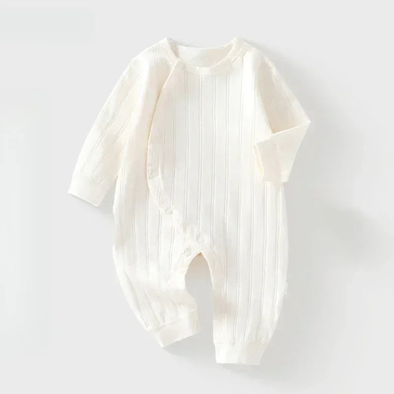 100% Cotton Long Sleeve Side-Snap Romper - Brown - Bodyfeu