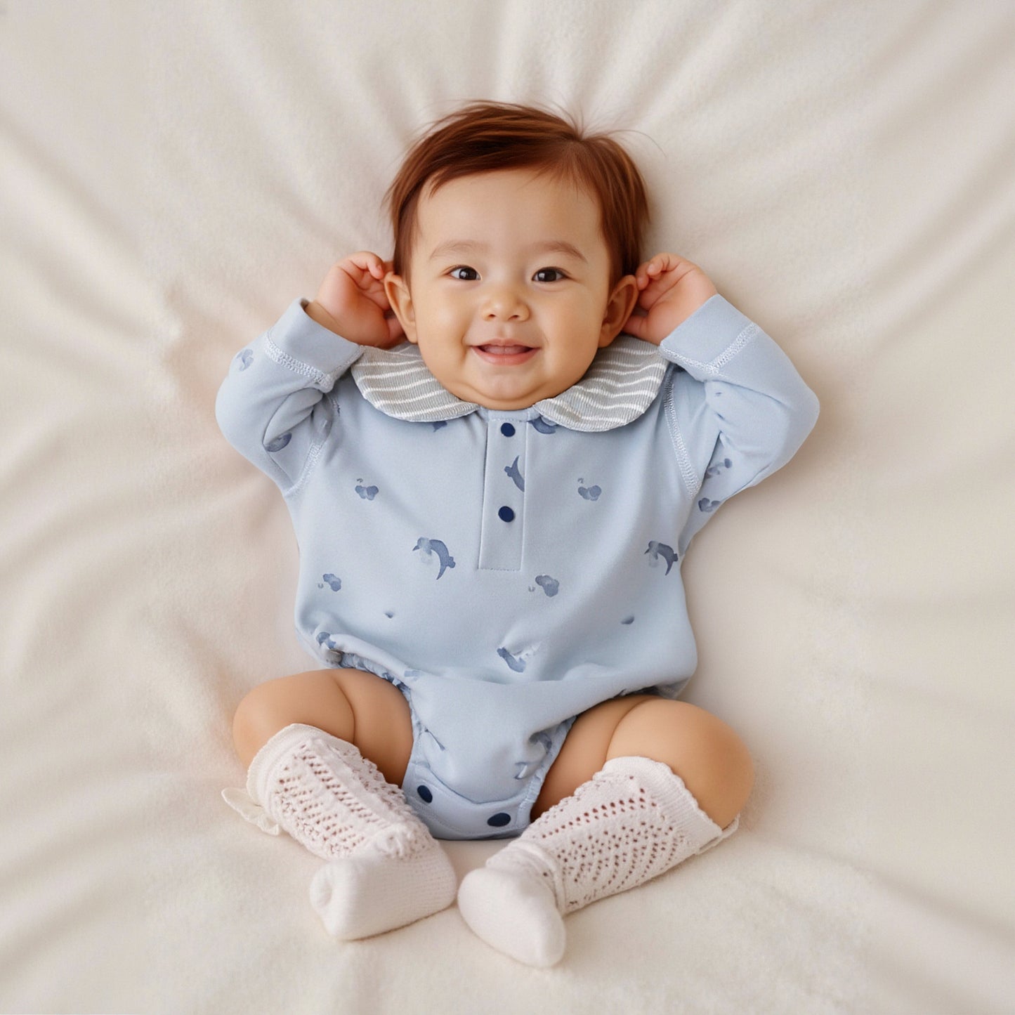 100% Cotton Long Sleeve Pullover Bodysuit - Brown Bowknot