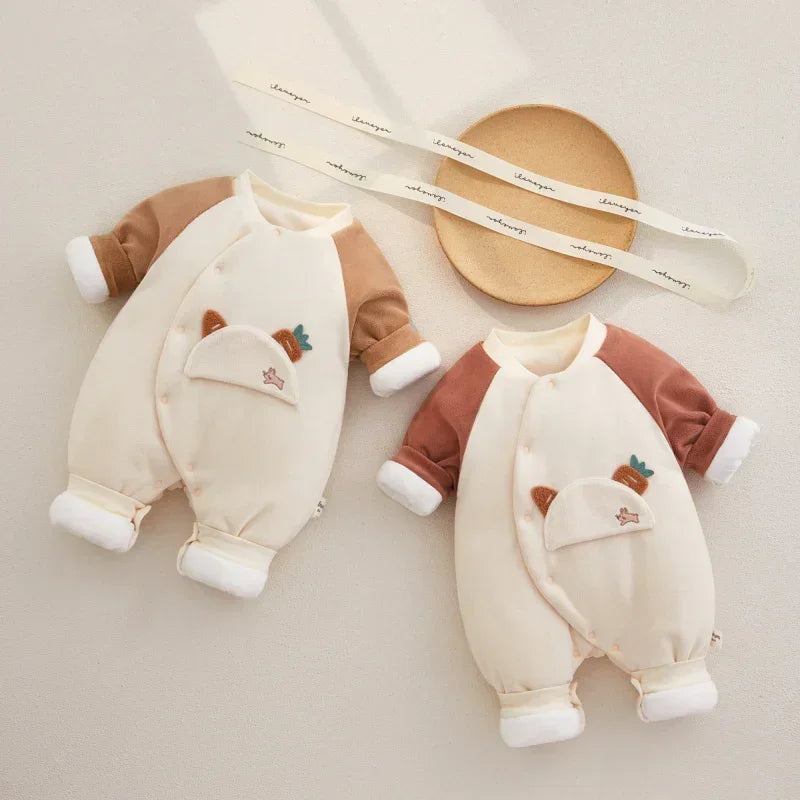 100% Cotton Extra Warm Long Sleeve Quilted Romper - Red Bunny - Bodyfeu