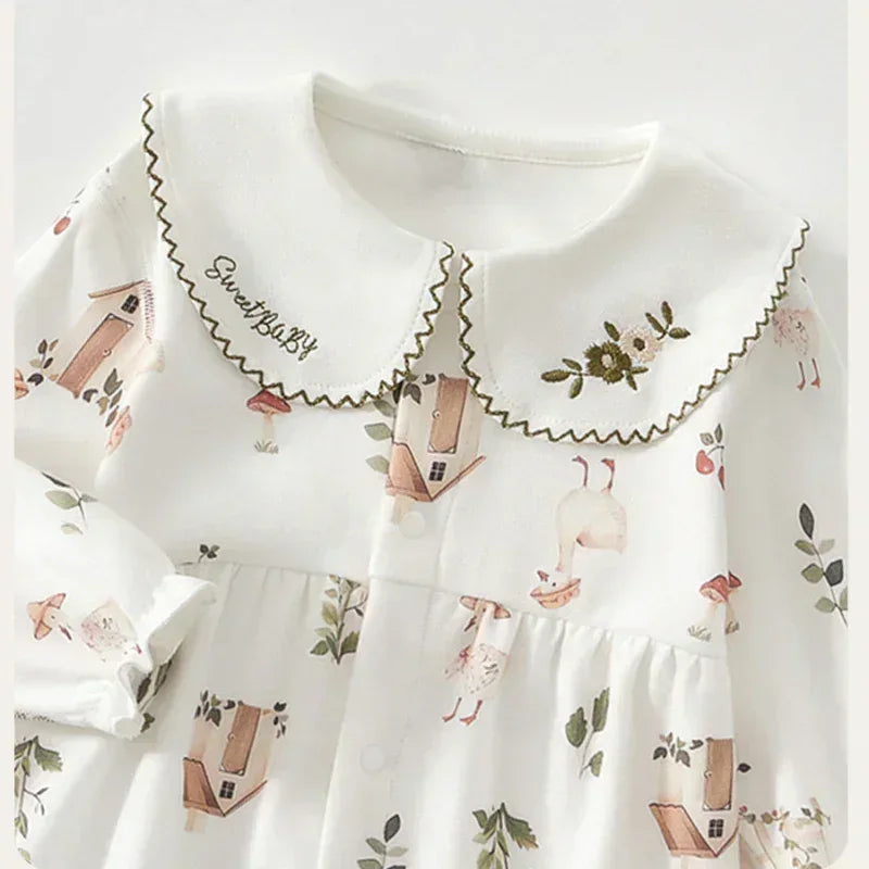 100% Cotton Long Sleeve Snap-Up Romper - Country House - Bodyfeu