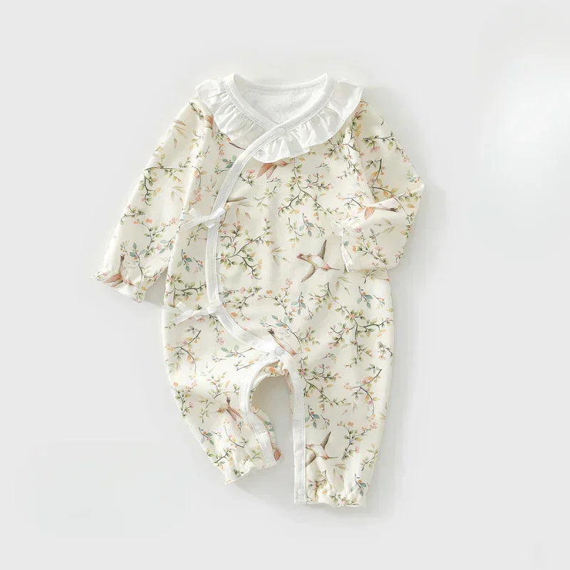 100% Cotton Long Sleeve Kimono Romper - Fruits & Leaves - Bodyfeu