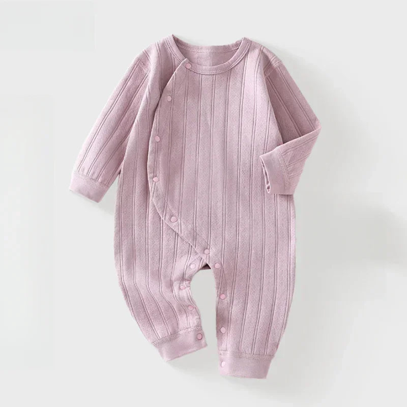 100% Cotton Long Sleeve Side-Snap Romper - Brown - Bodyfeu