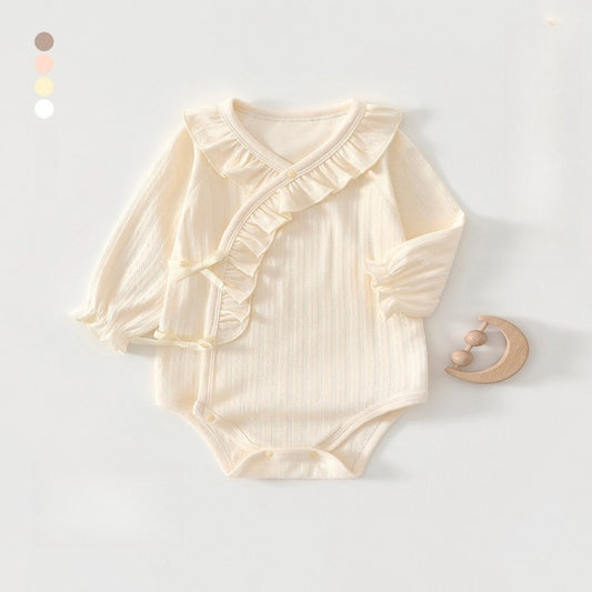 100% Cotton Long Sleeve Pullover Bodysuit - Beige