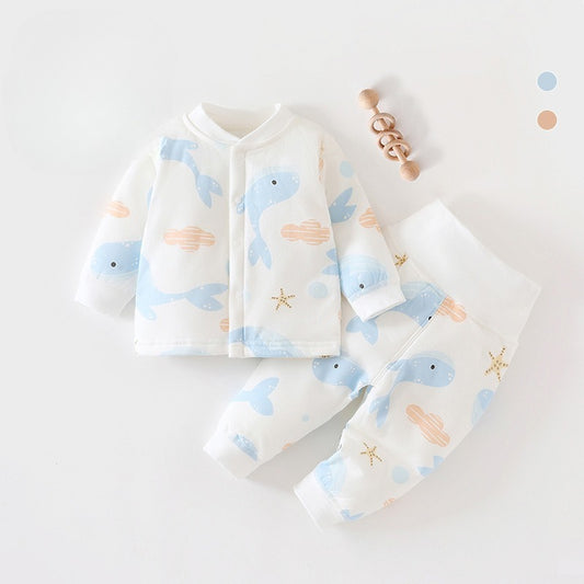 100% Cotton Long Sleeve Quilted Top & Pants Set- Cute Whale