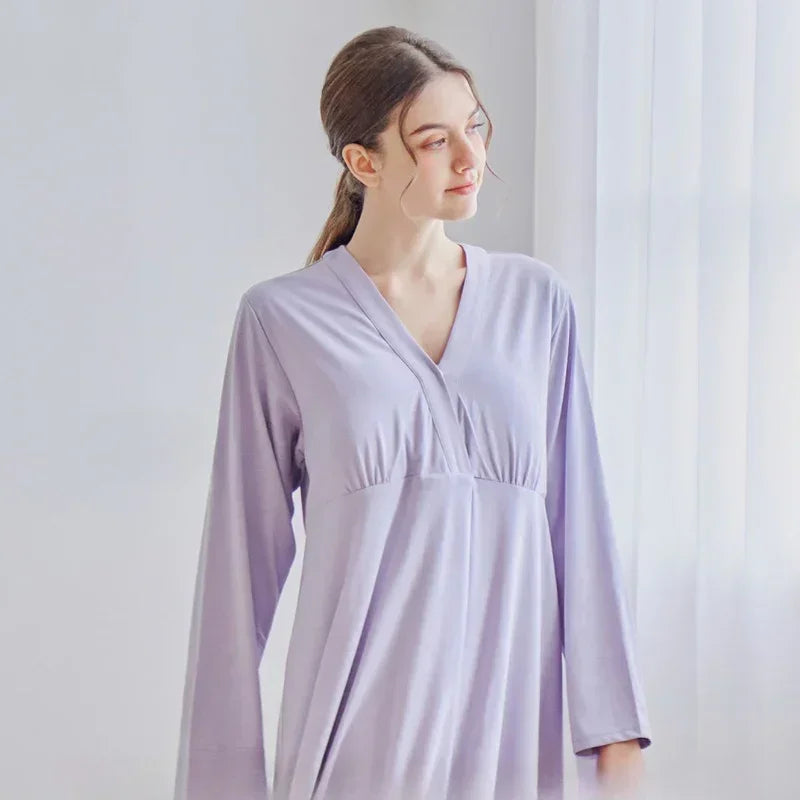 Cotton Snap-Up Maternity & Nursing Nightgown - Pink - Bodyfeu