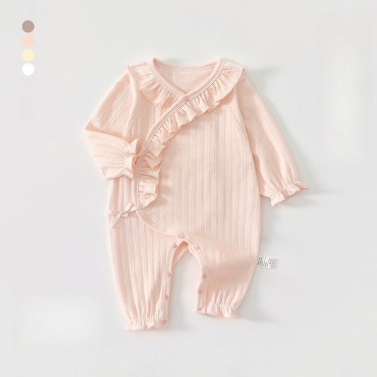 100% Cotton Long-Sleeve Kimono Romper - Pink