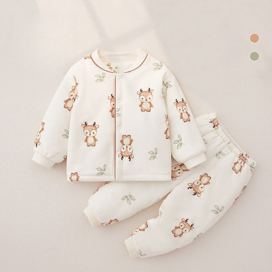 100% Cotton Quilted Long Sleeve Snap-Up Top & Pants Set - Baby Deer