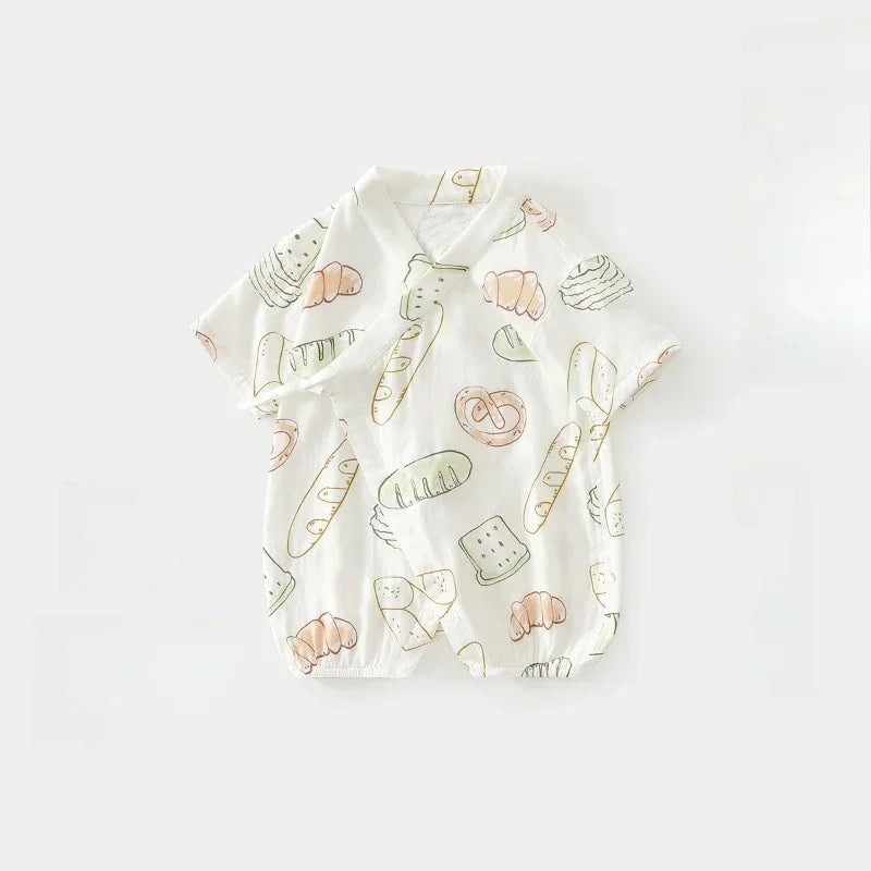 Cotton & Bamboo Muslin Short Sleeve Kimono Romper - Banana - Bodyfeu