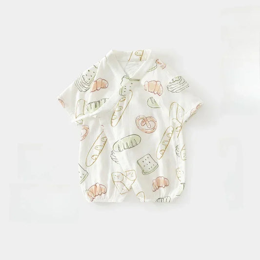 Cotton & Bamboo Muslin Short Sleeve Kimono Romper - Banana - Bodyfeu