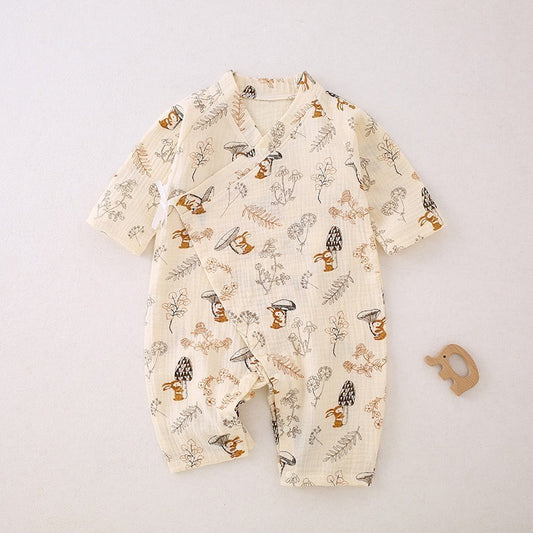 100% Cotton Long-Sleeve Kimono Romper - Happy Squirrel