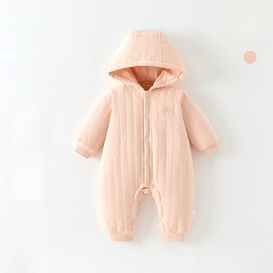 100% Cotton Quilted Hoodie Snap-Up Romper - Pink