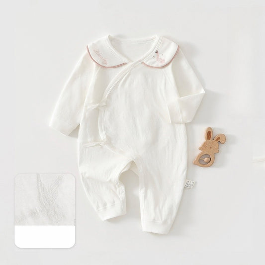 100% Cotton Long-Sleeve Kimono Romper - White Swan