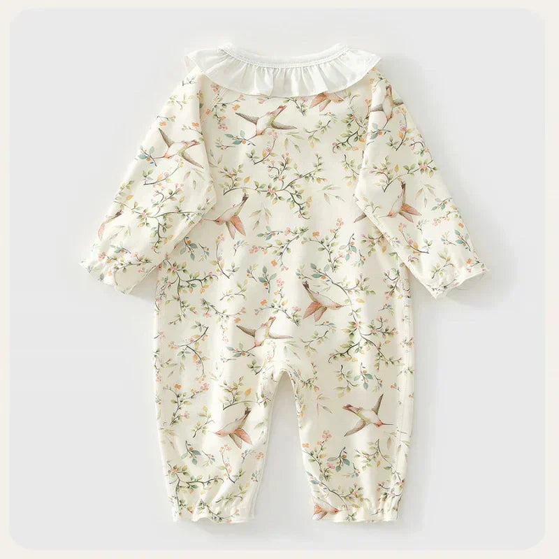 100% Cotton Long Sleeve Kimono Romper - Fruits & Leaves - Bodyfeu