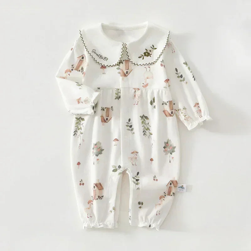 100% Cotton Long Sleeve Snap-Up Romper - Country House - Bodyfeu