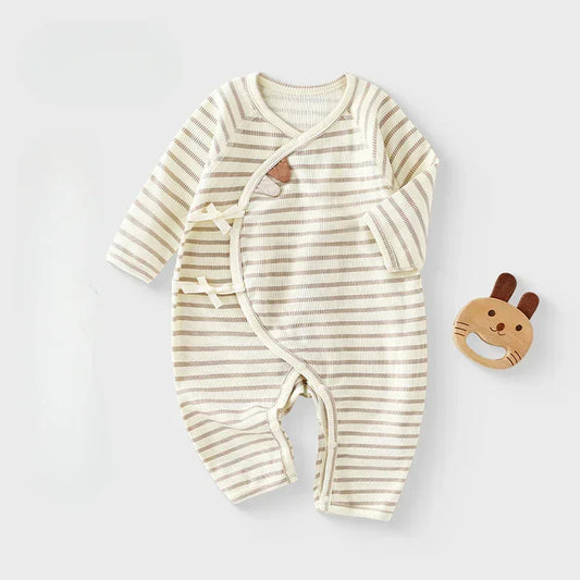 Cotton Long Sleeve Kimono Romper - Cute Stripe - Bodyfeu
