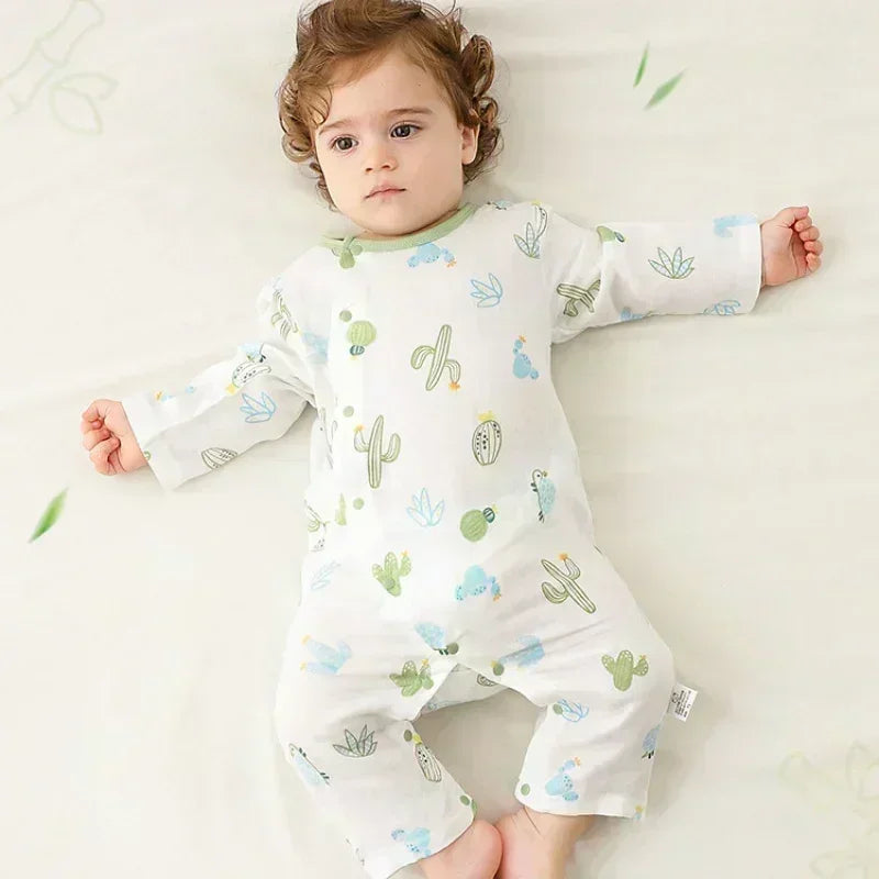 Cotton & Bamboo Muslin Long Sleeve Romper - Cute Whale - Bodyfeu