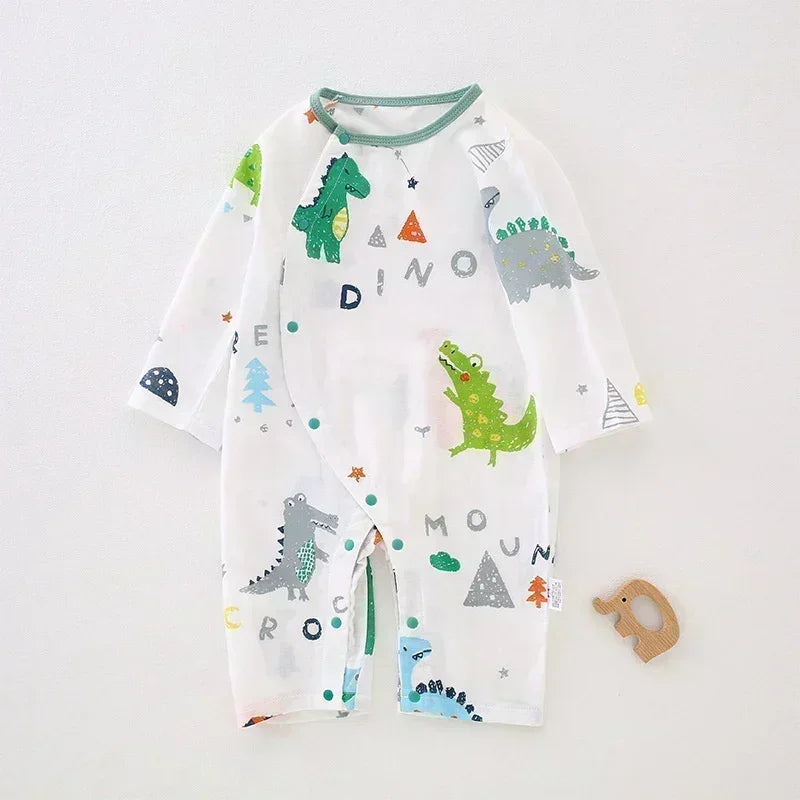 Cotton & Bamboo Muslin Long Sleeve Romper - Cute Whale - Bodyfeu