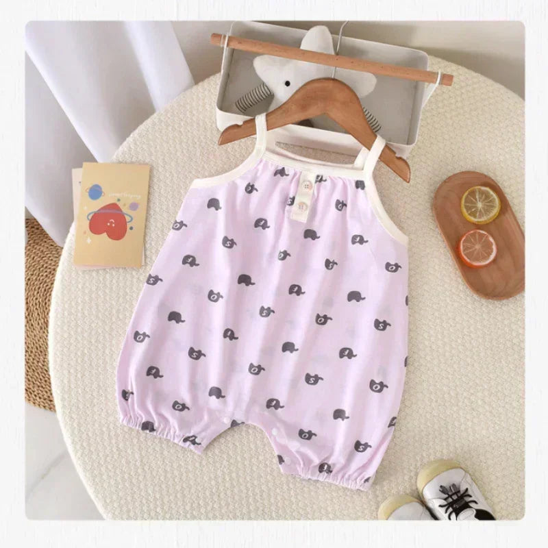 100% Cotton Sleeveless Romper - Pink Heart - Bodyfeu