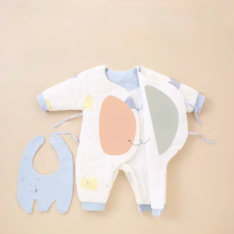 100% Cotton Extra Warm Long Sleeve Quilted Romper with Bib- Pink Whale - Bodyfeu